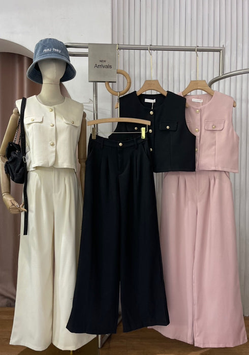 Casual Sleeveless Vest With Wide Trousers  Sets